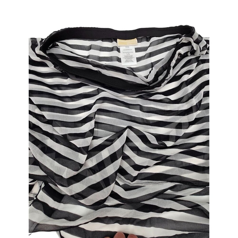 Michael Kors Womens Short Hi-Low Striped Sarong Cover Up Large Black White Sheer - Picture 2 of 7